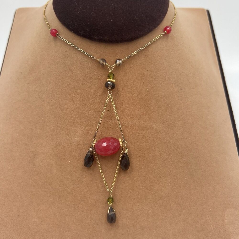 Natural Pink Tourmaline drop with Gold Wash Over sterling silver necklace Tested
